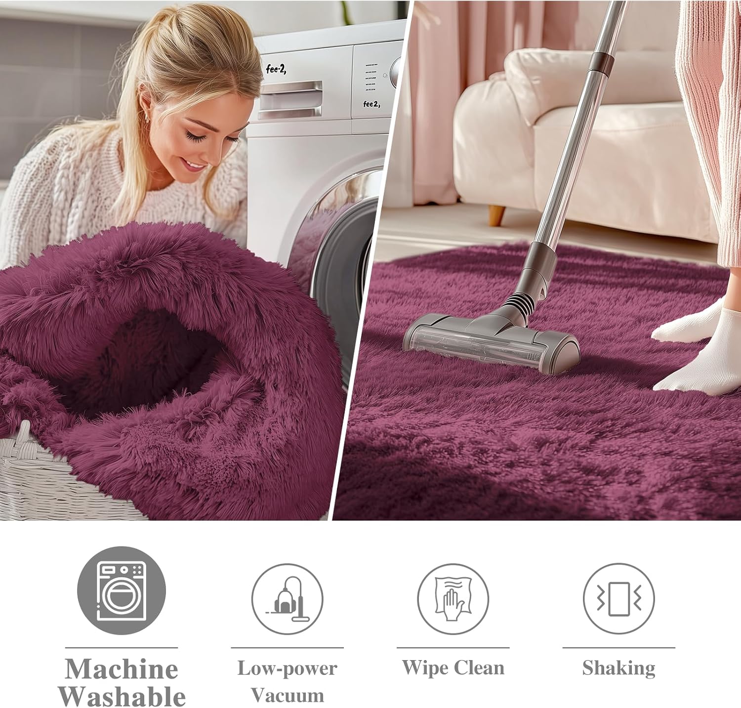 OLANLY Round Burgundy Area Rug - Soft, Fluffy, Machine Washable 6 ft Circle Carpet for Bedrooms & Living Rooms