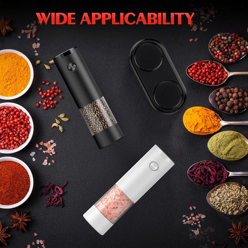 Skiennix Electric Salt and Pepper Grinder Set - Automatic Kitchen Mill with Adjustable Coarseness | Larger Capacity & LED