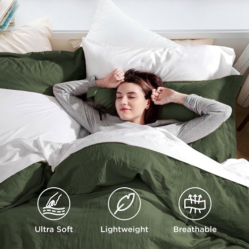 Bedsure Olive Green Duvet Cover Set - Extra Soft Prewashed Polyester Twin/Twin XL Bedding, 2 Pieces