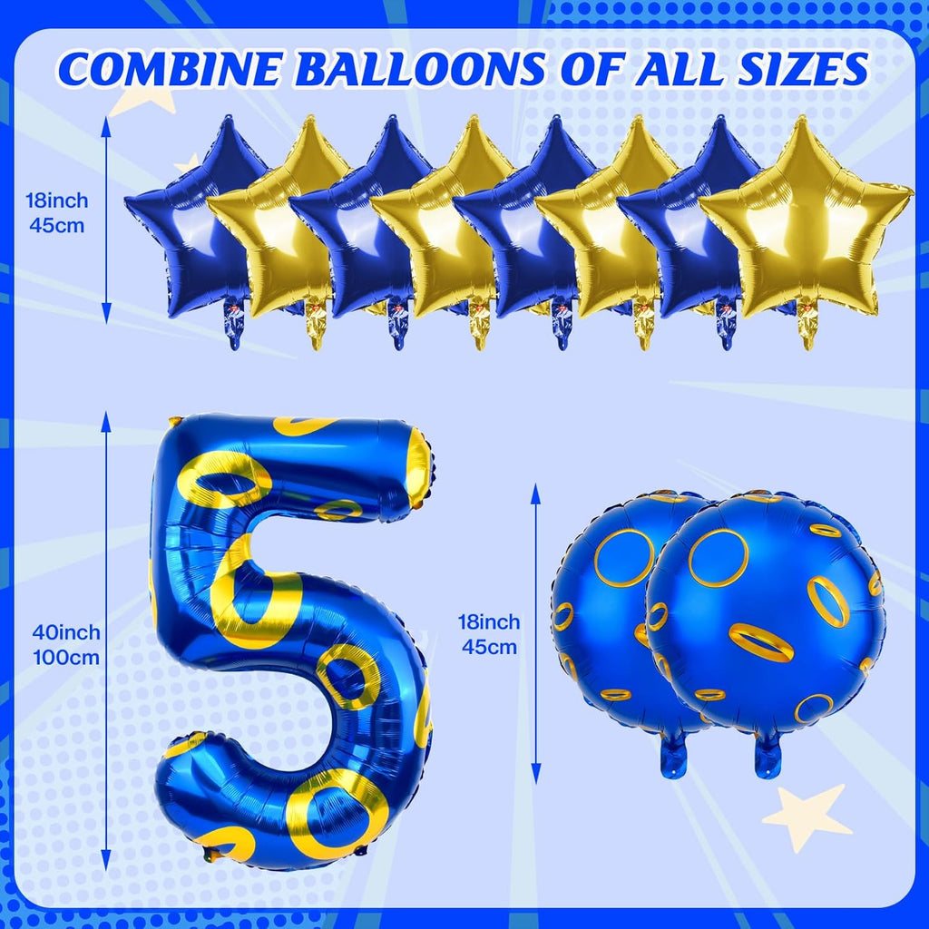 Regine Switzerland Number 5 Balloon - 40 Inch Blue & Gold Foil Helium Balloon for 5th Birthday Party Decor
