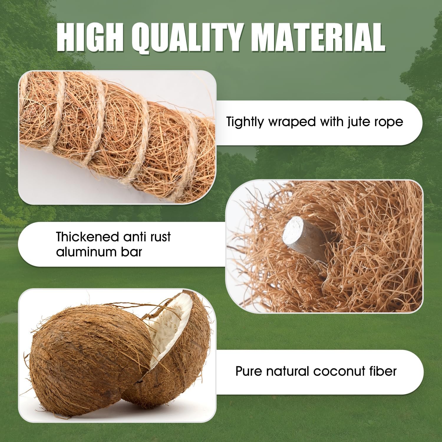 Skiennix 63-Inch Bendable Moss Pole - Handmade Coco Coir Support for Climbing Plants