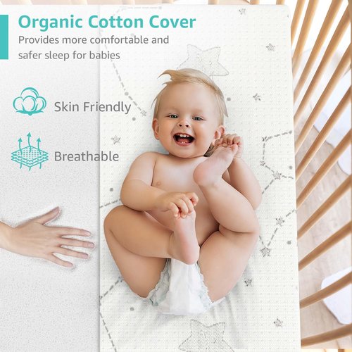 YENING Organic Cotton Pack and Play Mattress Pad Breathable 38x26 Waterproof Baby Mattress for Pack N Play Matress Topper Waterproof
