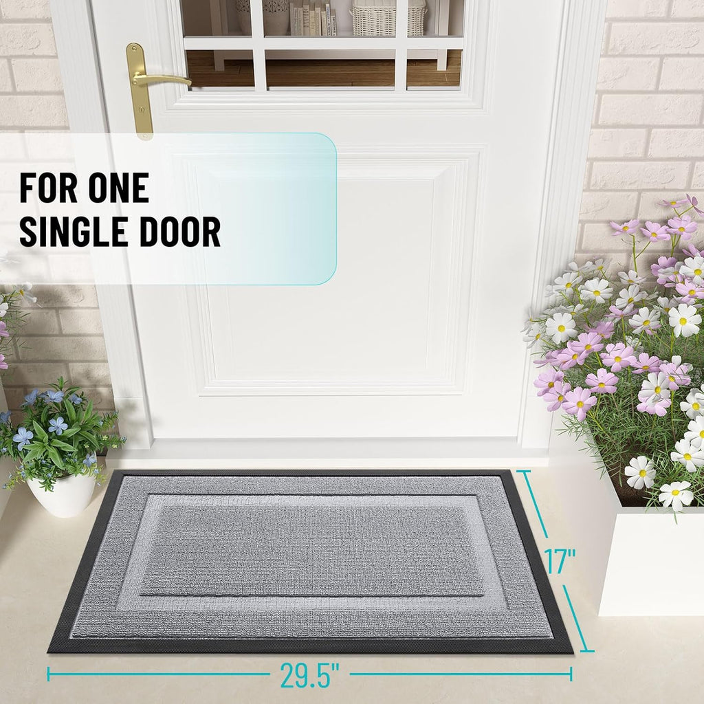 OLANLY Waterproof Front Door Mat - All-Season Indoor/Outdoor Doormat, Easy Clean, 35x23, Silver Gray