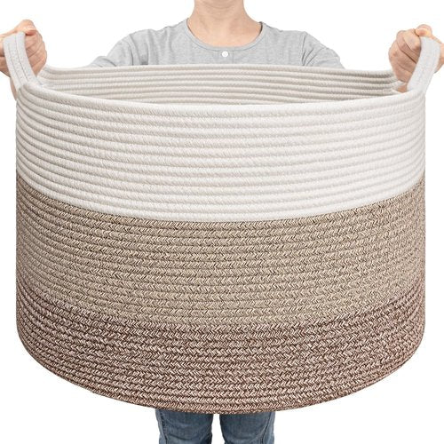 Goodpick Large Laundry Basket - Woven Rope Storage Bin for Toys & Blankets | 21.7'' x 13.8'', Light Brown