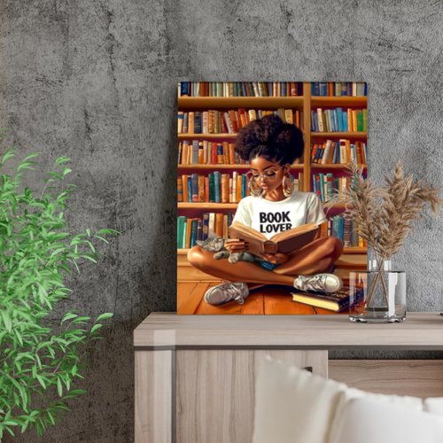 **Regine Switzerland African American Wall Art - Black Girl Reading Canvas Decor | Framed Artwork for Book Lovers (12"x16")**