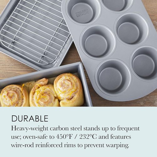 Chicago Metallic Non-Stick Toaster Oven Set - 4-Piece Bakeware Collection for Perfect Cooking