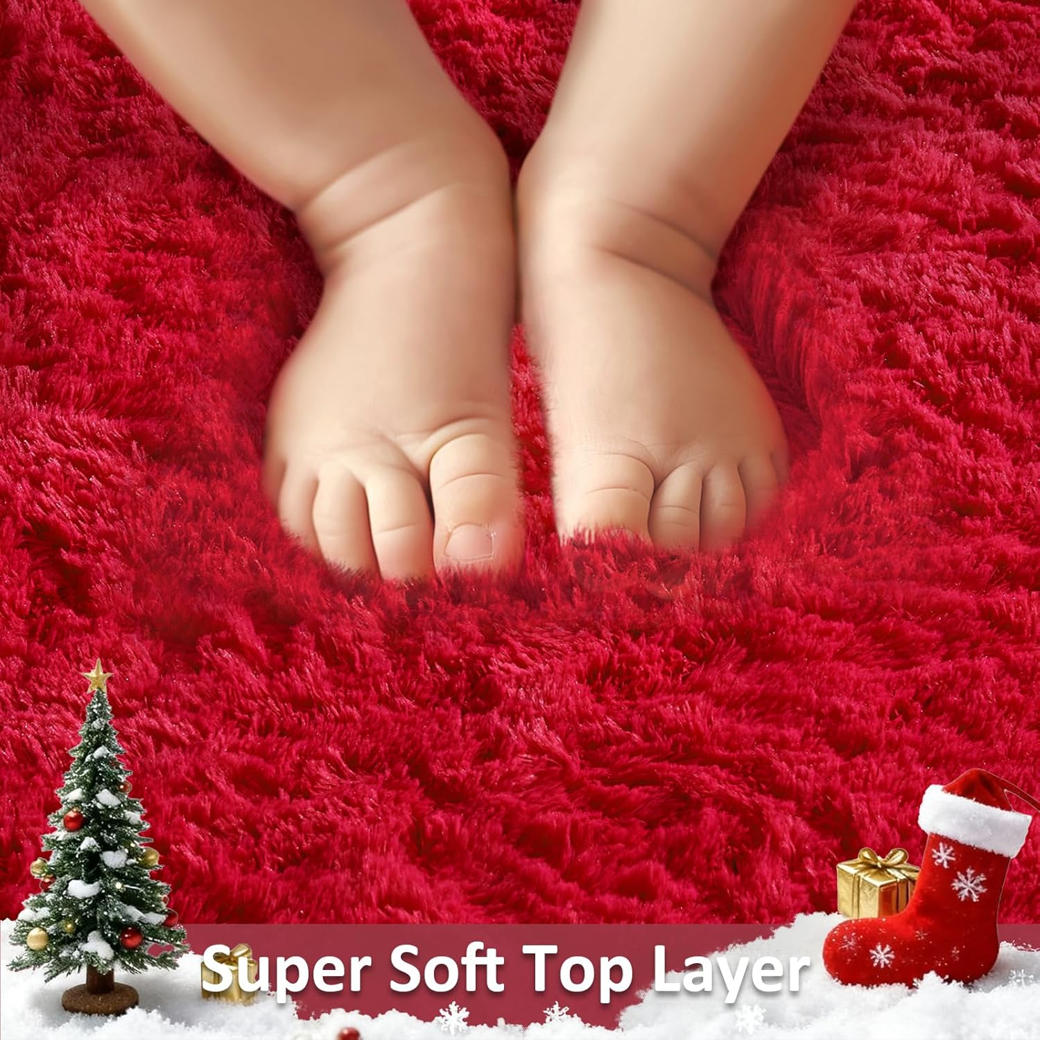 Ophanie Red Area Rug - Plush Soft Shaggy Carpet for Bedroom & Living Room | 4x6 Indoor Floor Decor