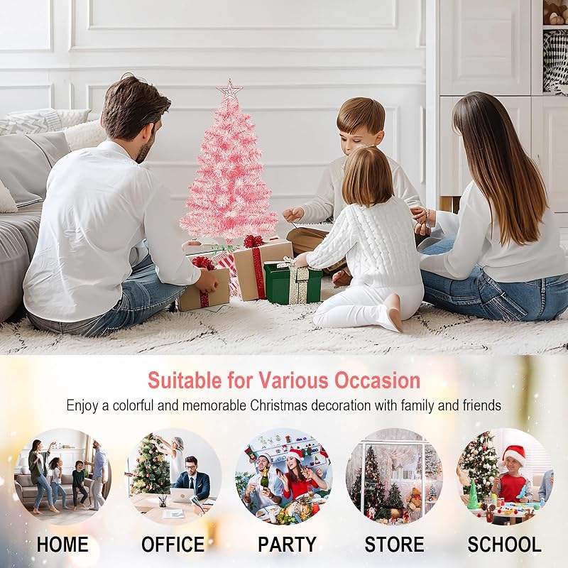 3ft Pink Premium Hinged Artificial Christmas Tree - Tabletop Holiday Decoration with Foldable Base