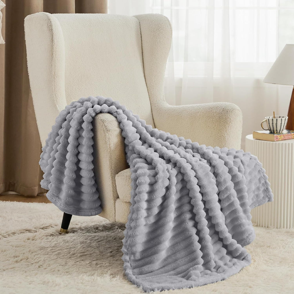 Bedsure GentleSoft Grey Throw Blanket - Cozy Fleece Blanket for Couch, Light Grey, 50x60 Inches