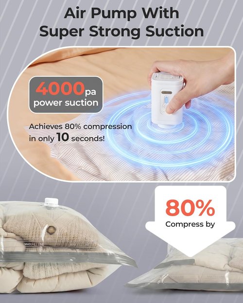 BAGSMART Vacuum Bags - Portable Space Saver with Rechargeable Air Pump | 18-Pack Gray for Travel & Home