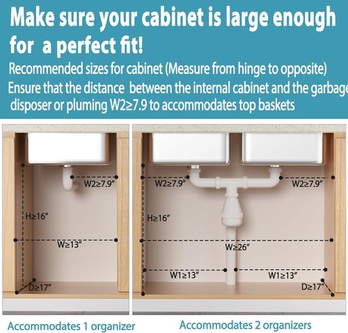 Liuoud Under Sink Organizer - 2 Pack Adjustable 2-Tier Storage Solution for Kitchen & Bathroom Cabinets - White