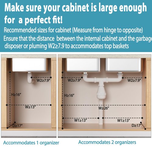 Liuoud Under Sink Organizer 2 Pack, 2 Tier Slide Out Large Capacity Height Adjustable Under Sink Organizers and Storage for Kitchen Bathroom Cabinet, Black