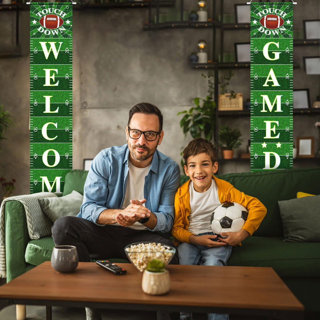 Football Porch Sign Banner Welcome Hanging Door Banner for Sport Theme Party Football Rugby Welcome Game Day Festival Party Decoration Supplies