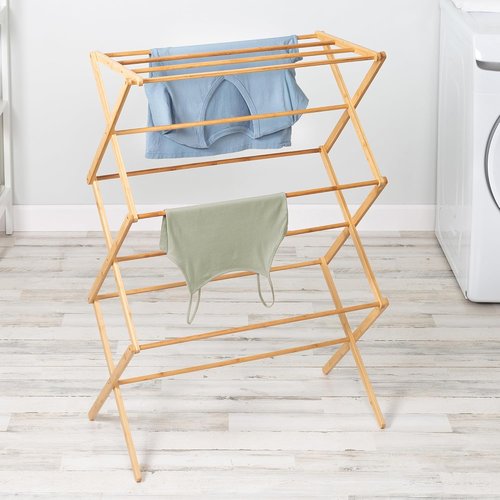 Honey-Can-Do Collapsible Bamboo Drying Rack - Sturdy & Portable Space-Saving Air-Drying Solution for Clothes, Towels & Delicates