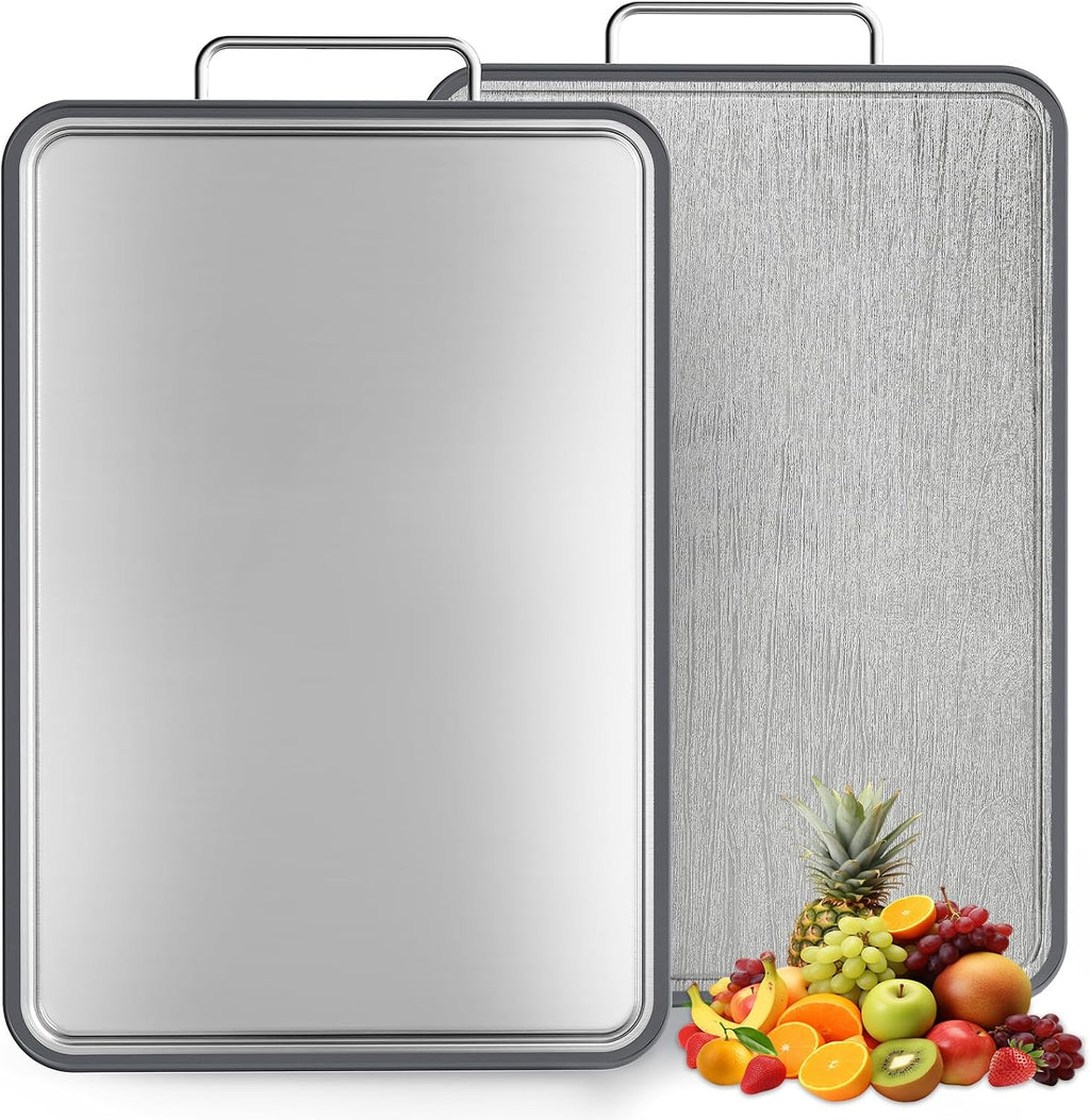 Stainless Steel Cutting Board - 17" x 11" Heavy-Duty Chopping Board with Juice Grooves | Non-Slip & Dishwasher Safe