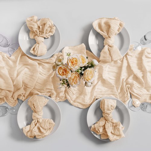 LZY 60 Pack Gauze Cheesecloth Napkins 20x20 Inch Dinner Cloth Napkins, Soft Boho Table Napkins Rustic Wrinkled Cheese Cloth Napkins Bulk for Wedding Party Baby Shower Event Decor (Ivory)