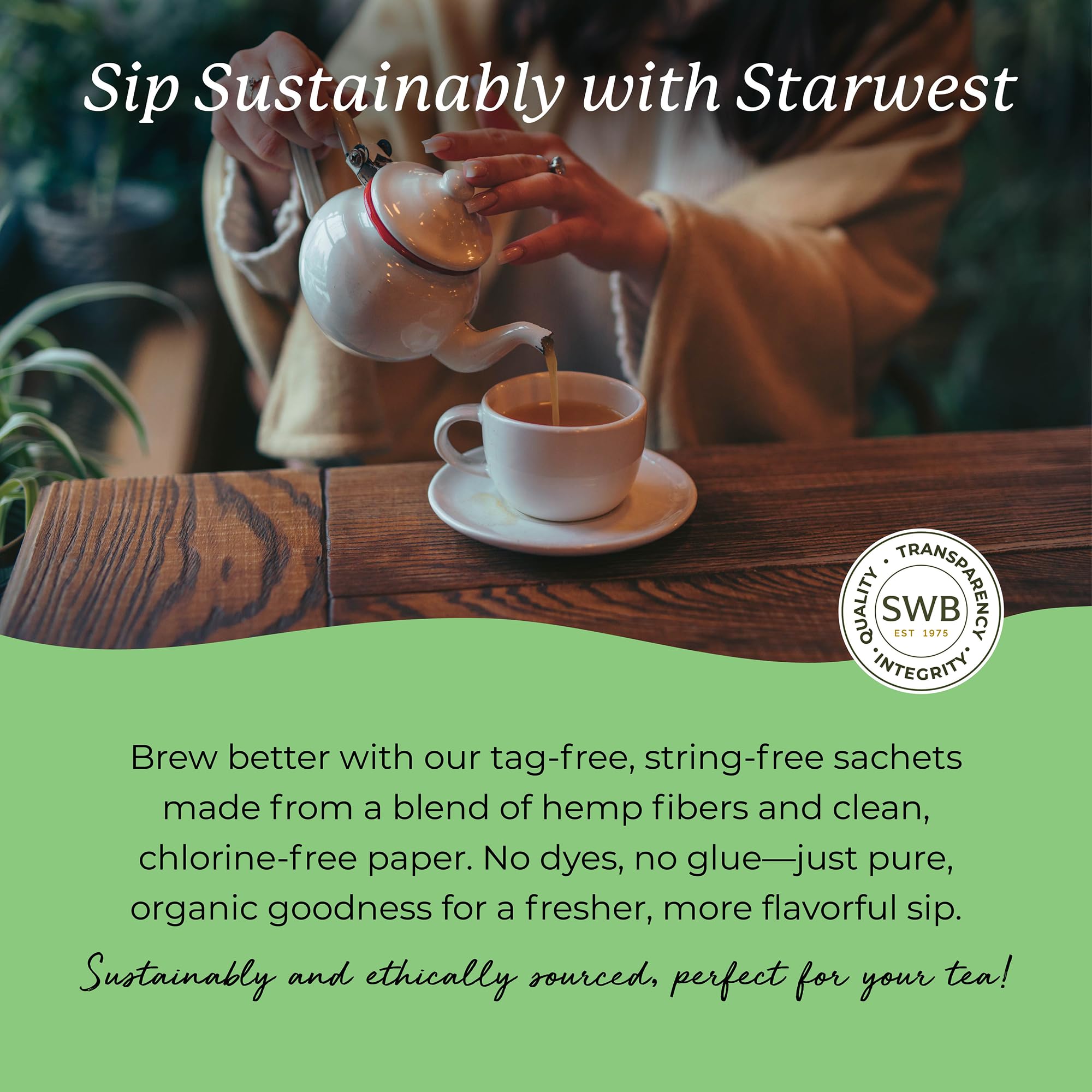 Starwest Botanicals Organic Lemon Balm Leaf Tea - Herbal Tea, Caffeine Free, USDA Organic Lemon Balm Leaf, String Free Sachets, Non GMO - 20 Bags