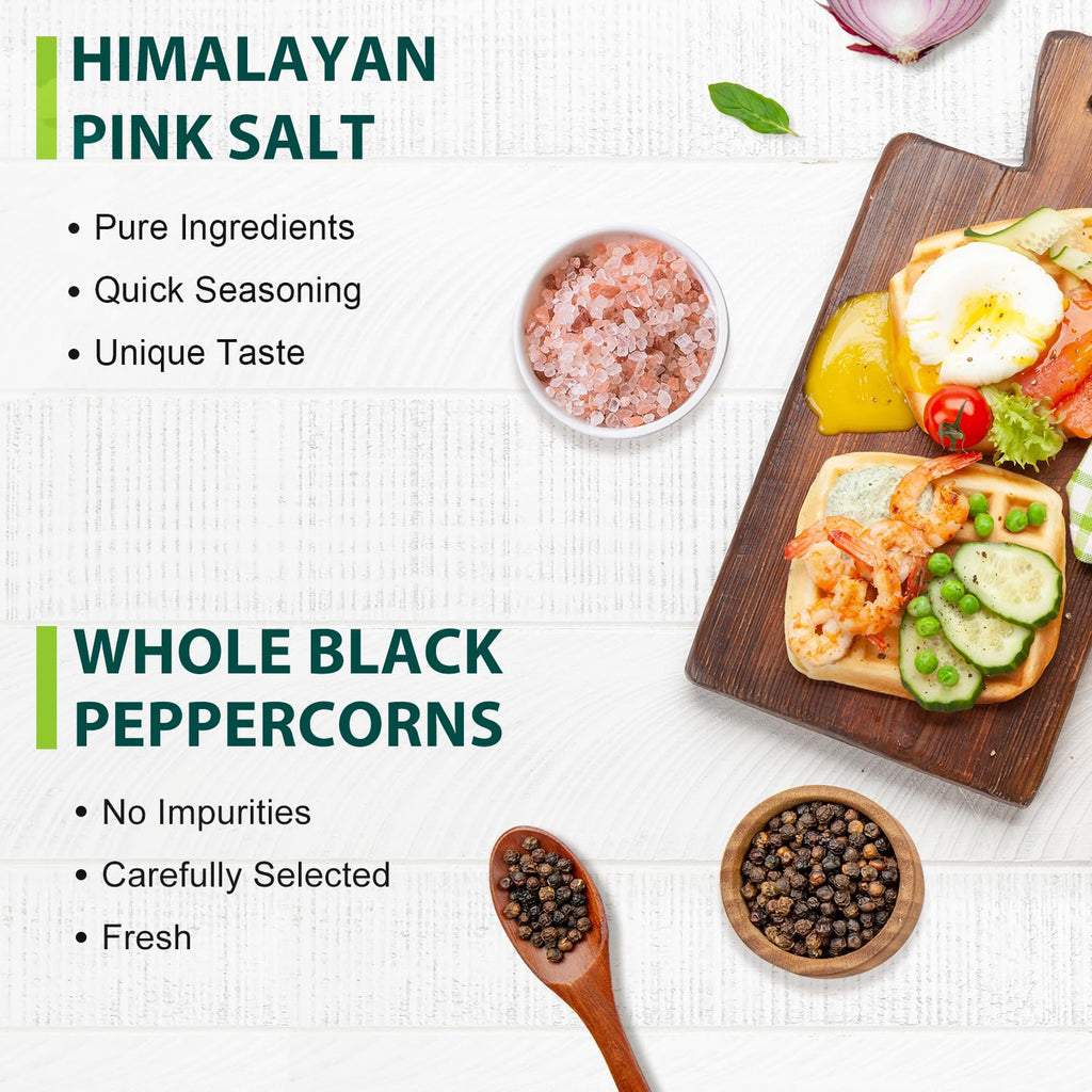 Soeos Himalayan Pink Salt Coarse 39 oz | Organic Black Peppercorns 18 oz - Non-GMO Spice Set for Cooking