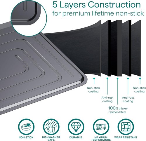 Baker's Secret Insulated Cookie Sheet - 13" x 9" Carbon Steel Tray for Baking & Roasting | Dishwasher Safe