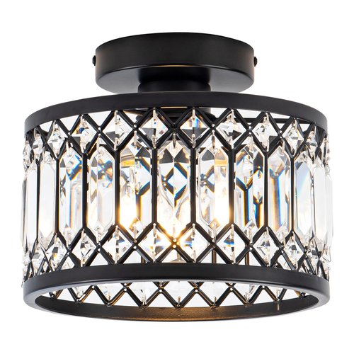 Rpzloila Crystal Ceiling Light Fixture, Modern Semi Flush Mount Ceiling Light,Crystal Chandelier for Kitchen Bedroom Bathroom Entryway Black (Bulb not Included)