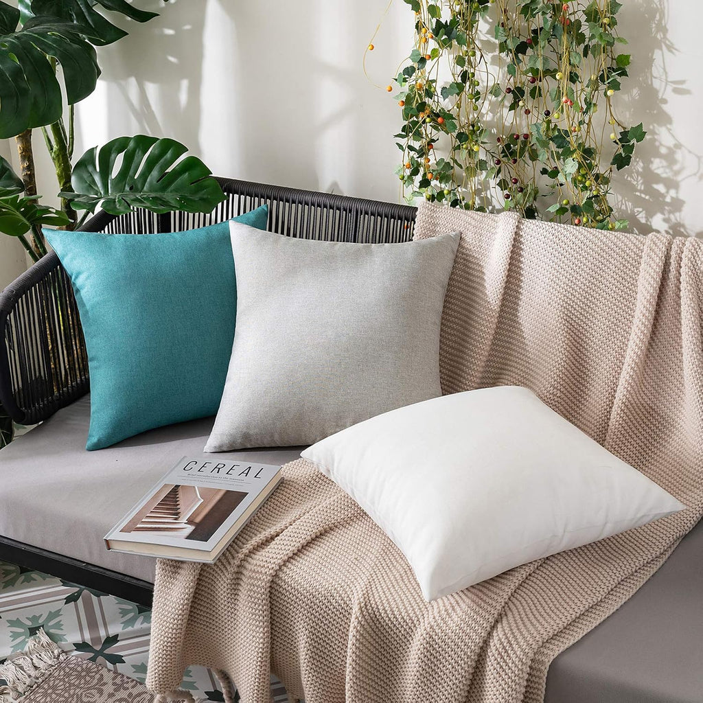 MIULEE Decorative Outdoor Throw Pillow Covers - Waterproof Faux Linen Cushion Cases | 22x22 Inch White (Pack of 2)