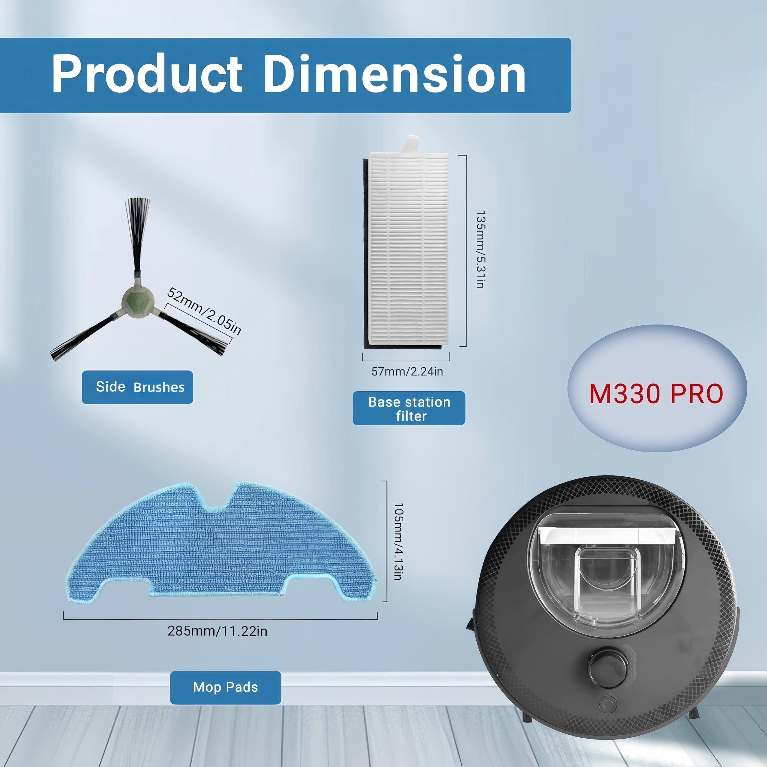 Replacement Parts Compatible with Lefant M330 Pro Robot Vacuum Accessories 6 Side Brush 3 Filter 3 Mopping Pad