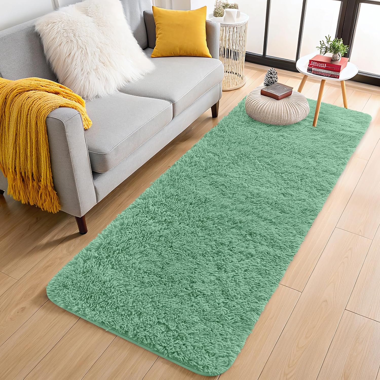 OLANLY Runner Rugs - Soft, Machine Washable Shaggy Design for Hallway & Bedroom | Mint Green 2x5 ft