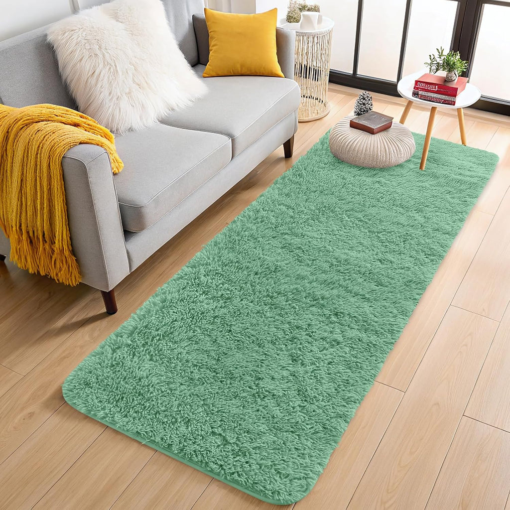 OLANLY Runner Rugs - Soft, Machine Washable Shaggy Carpet for Hallway & Bedroom | Mint Green 2x6 ft