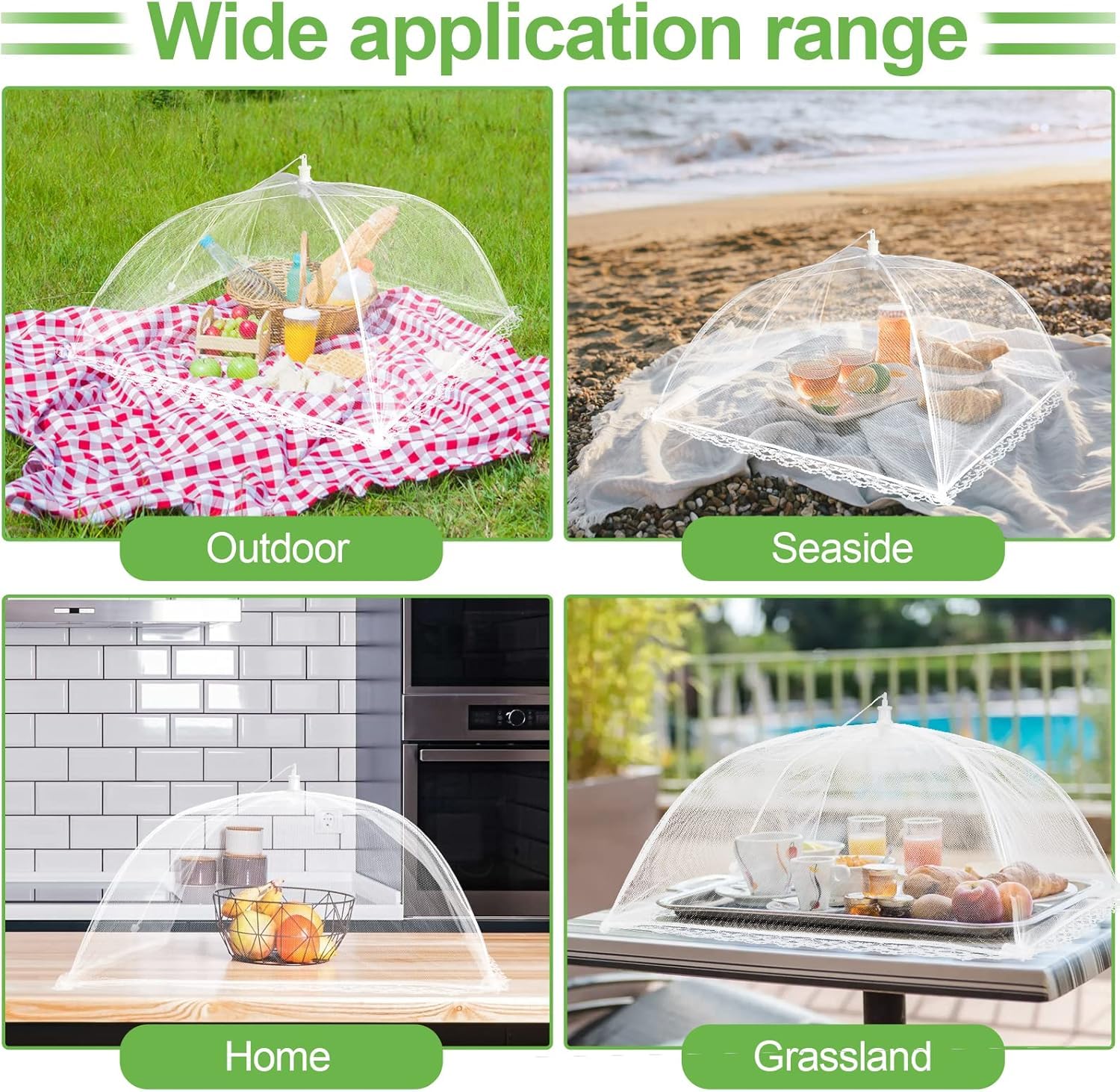 4 Pack Mesh Food Covers 14 inch, Large and Tall Food Covers, Pop-Up Mesh Food Covers Tent Umbrella for BBQs, Outdoors, Screen Tents, Parties Picnics