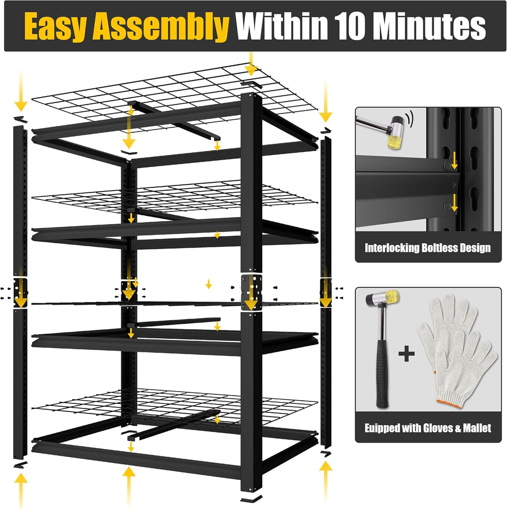 PrimeZone Heavy Duty Garage Shelving - 2200 LBS Capacity | Adjustable 4-Tier Metal Rack 40" W X 20" D X 60" H