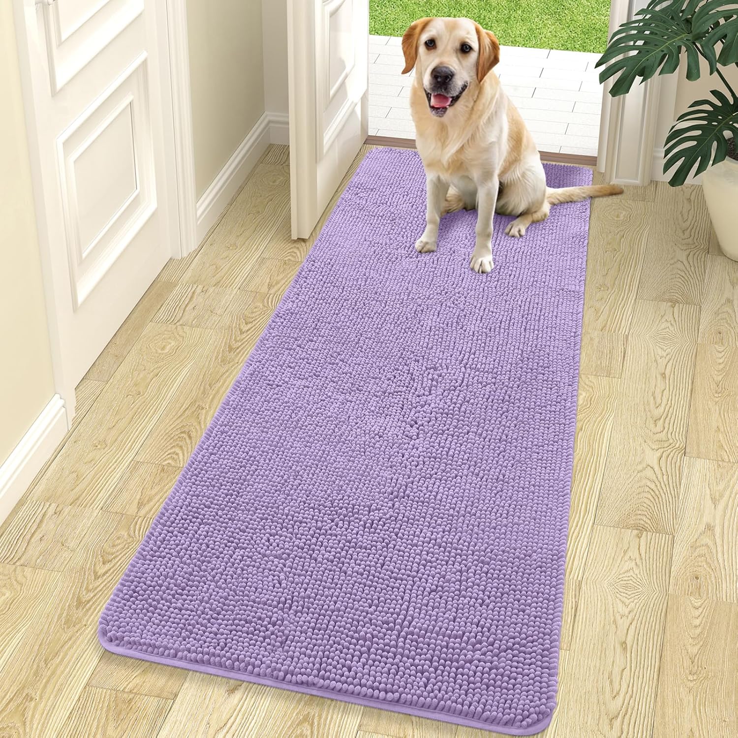 OLANLY Dog Door Mat - Absorbent Non-Slip Washable Chenille Mat for Muddy Paws | 70x24, Lavender