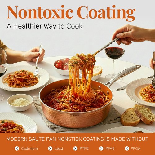 GOTHAM STEEL 4 Qt Saute Pan with Lid, Large Nonstick Skillet for Cooking, 12” Hammered Deep Frying Pan, Family Sized Pans, Ceramic Coating for Sauce, Induction Ready Oven & Dishwasher Safe, Non Toxic