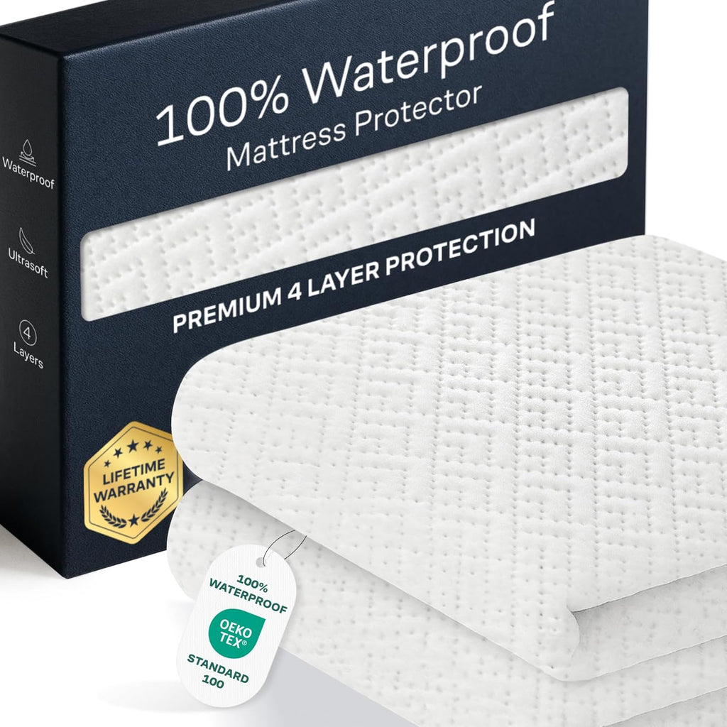 100% Waterproof Twin Mattress Protector - Noiseless & Cooling Bamboo Viscose - Ultimate Spill & Stain Defense (White)