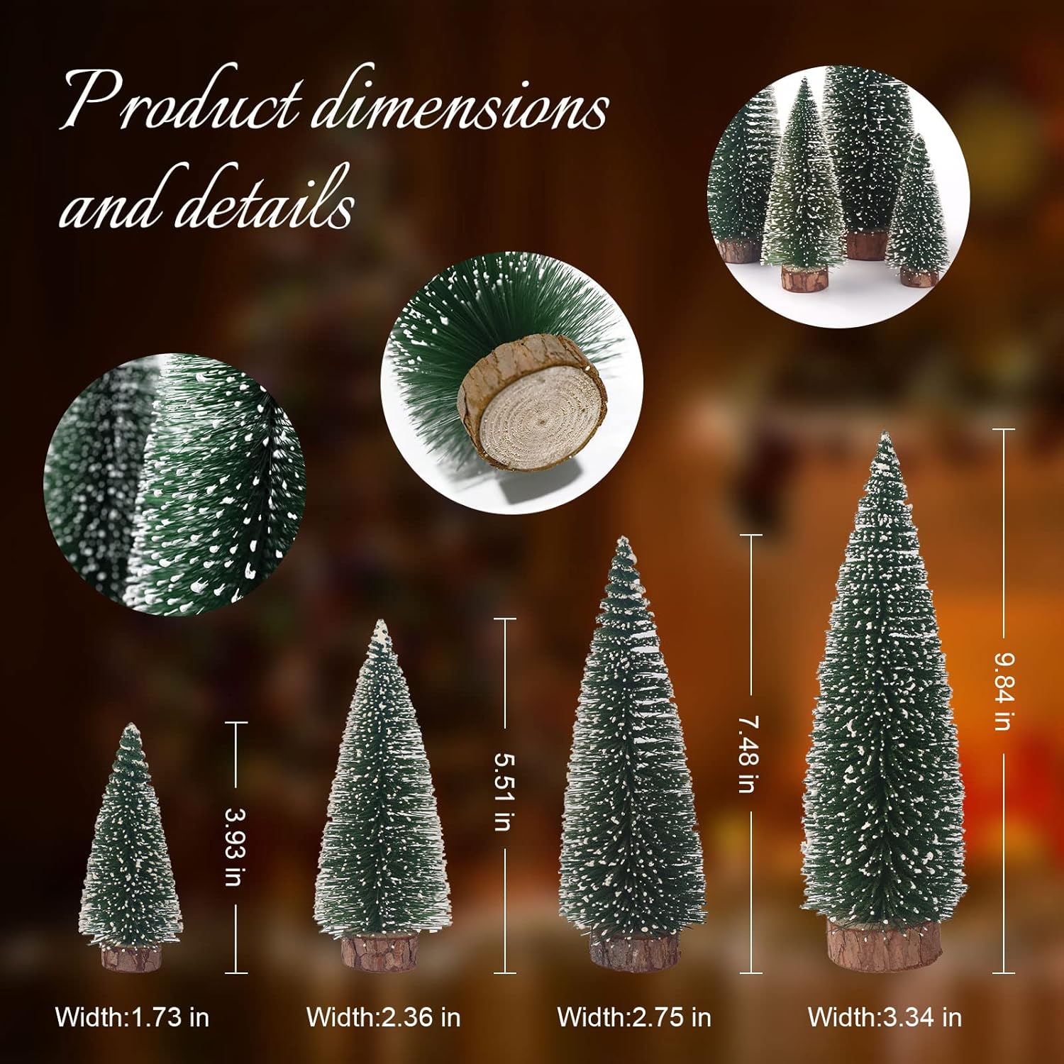 Skiennix Mini Christmas Tree - Small Pine Tabletop Decor with Wooden Base | Green - Set of 4