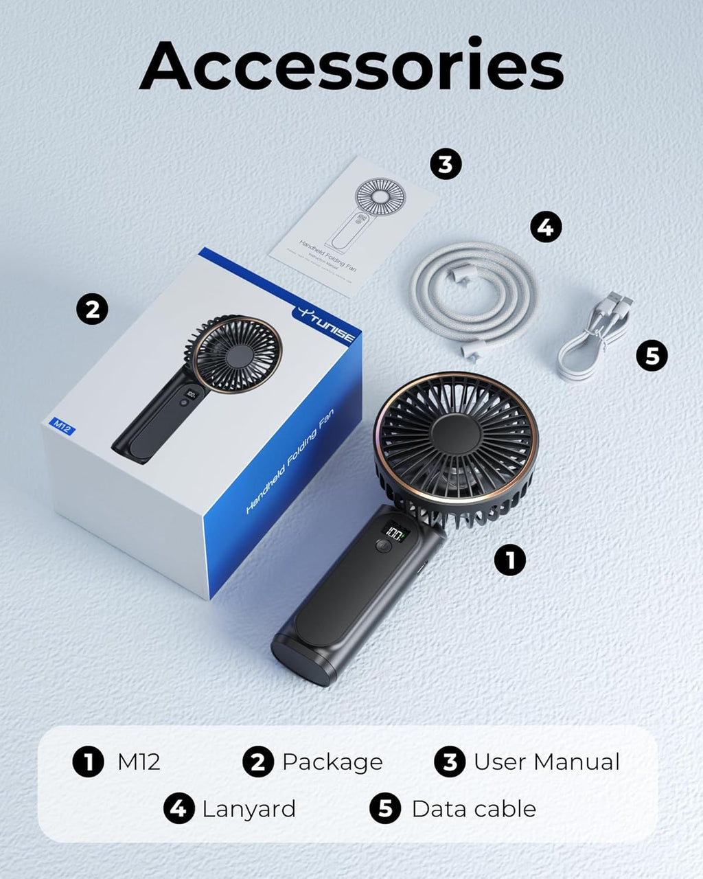 TUNISE Portable Handheld Fan - Rechargeable 4000mAh Battery | 180° Adjustable, 6 Speed, Quiet Design