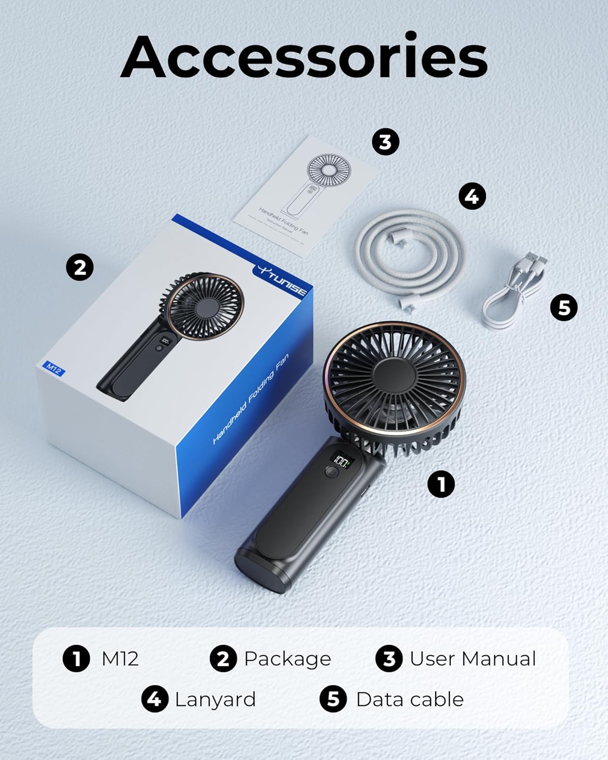 TUNISE Portable Handheld Fan - Rechargeable 4000mAh Battery | 180° Adjustable, 6 Speed, Quiet Design
