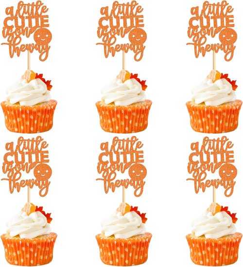 Ercadio Baby Shower Cupcake Toppers - 24 Pcs Orange "A Little Cutie" Party Decorations