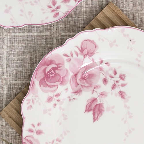 fanquare Pink Floral Dinner Plate Sets of 4, 10.5 Inch Large Round Porcelain Pasta Appetizer Steak Serving Dishes for Microwave & Dishwasher Safe
