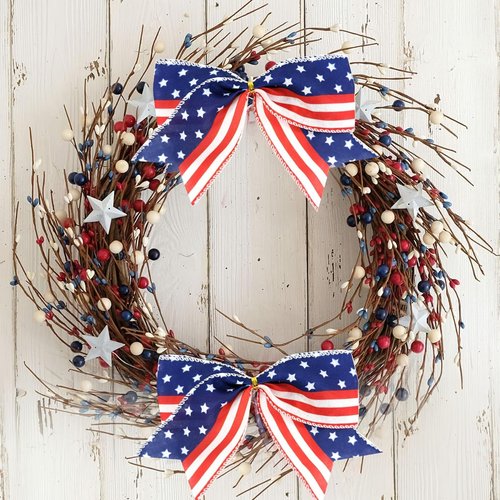 American Flag Bows - 12 PCS Red, White & Blue Patriotic Bows | 6 Inch for 4th of July & Memorial Day Decor