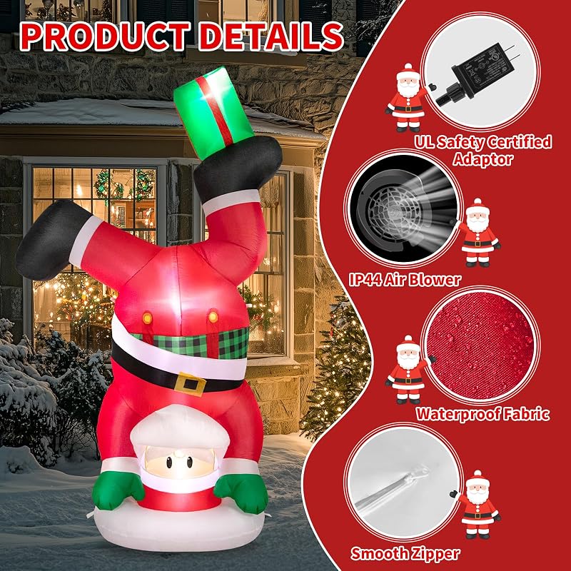 8 FT Handstand Santa Inflatable with 3 LED Lights - Outdoor Christmas Yard Decor (Variation: 8 FT Santa Claus)