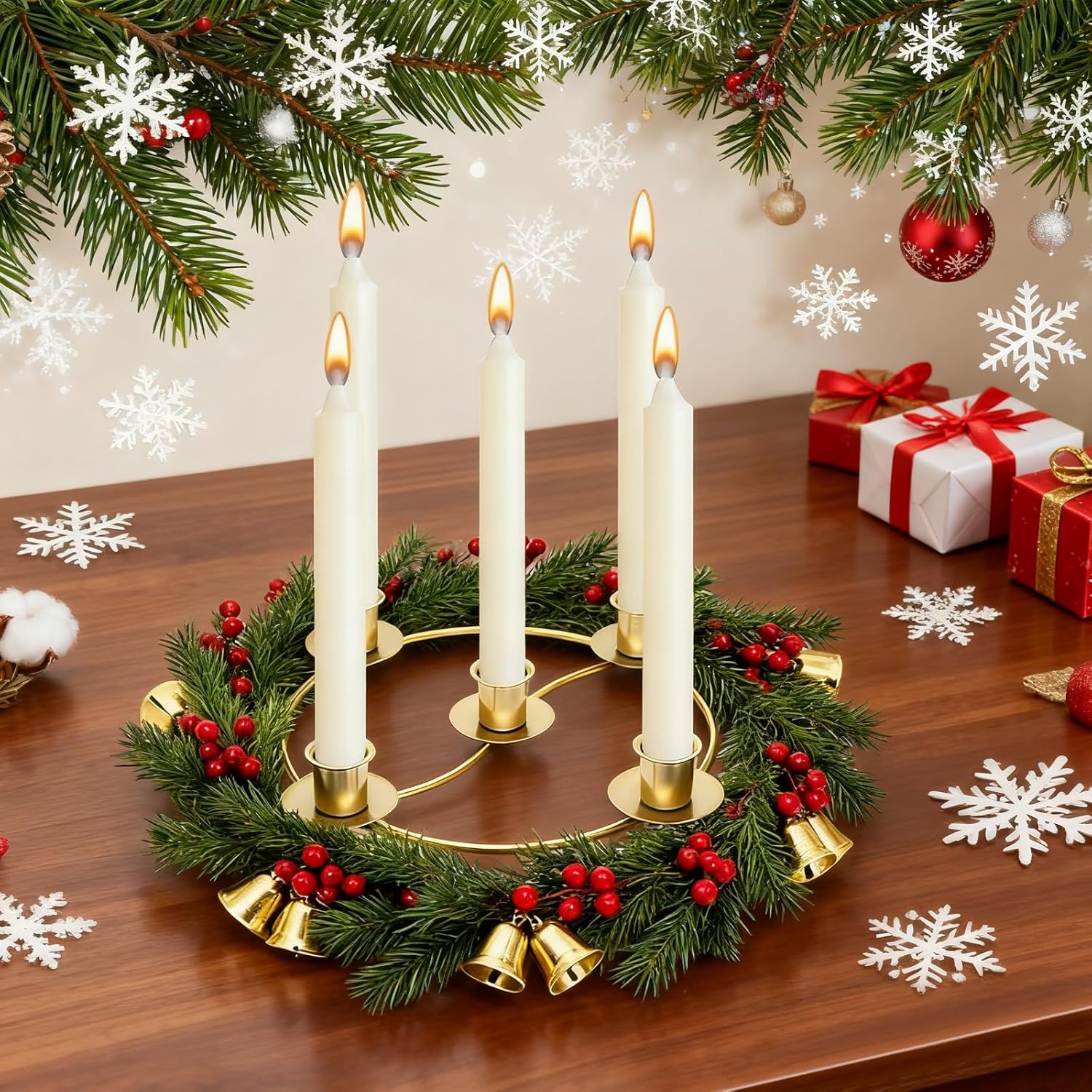 Regine Switzerland Gold Advent Wreath Candle Holder - 2 Pack Metal Table Decoration for Christmas