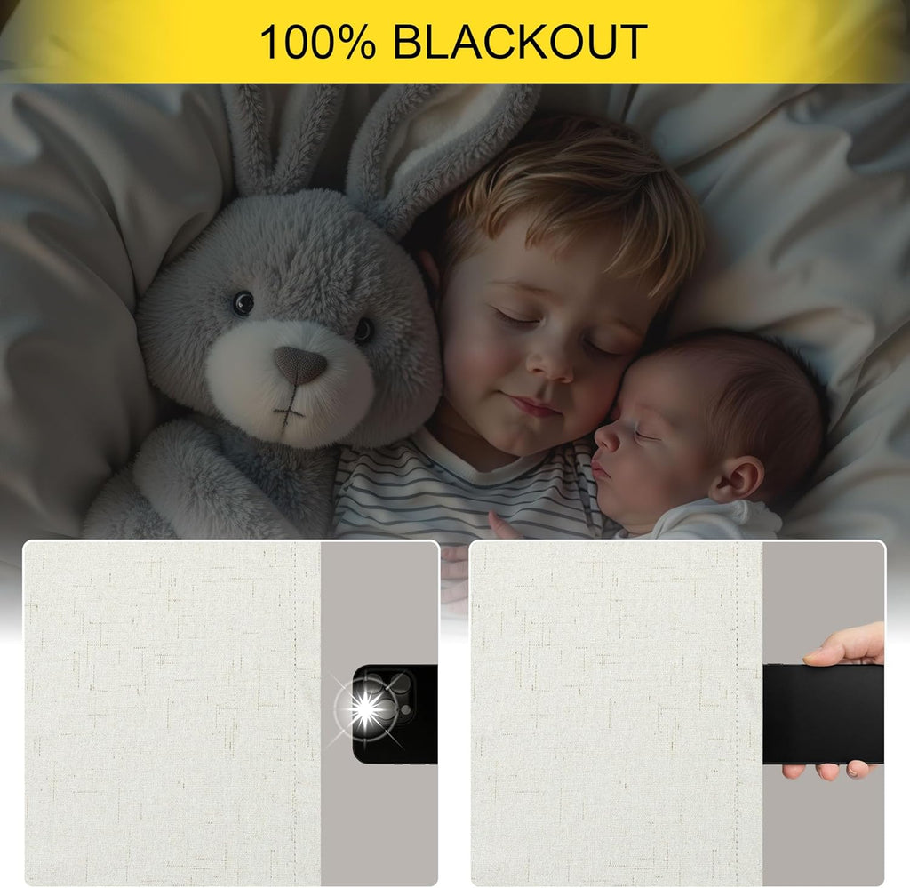 Skiennix 100% Blackout Curtains - 84 Inch Length, Thermal Insulated, Natural Cream | 2 Panels Set for Bedroom & Living Room