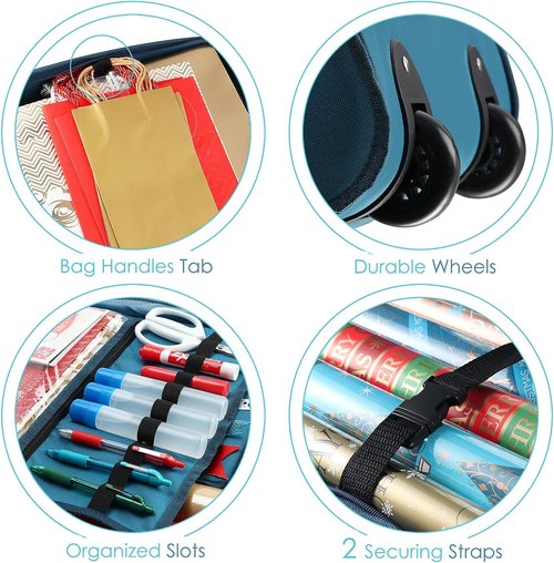 Hearth & Harbor Holiday Storage Bins - Fade Resistant Wrapping Paper Containers with Wheels | Fits Up to 30 Rolls (Pack of 2)