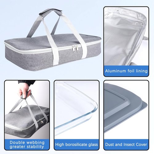 9x13 Glass Baking Dish With Lid - 3Qt Casserole Dish With Insulated Carrier Bag | Perfect For Potlucks & Picnics