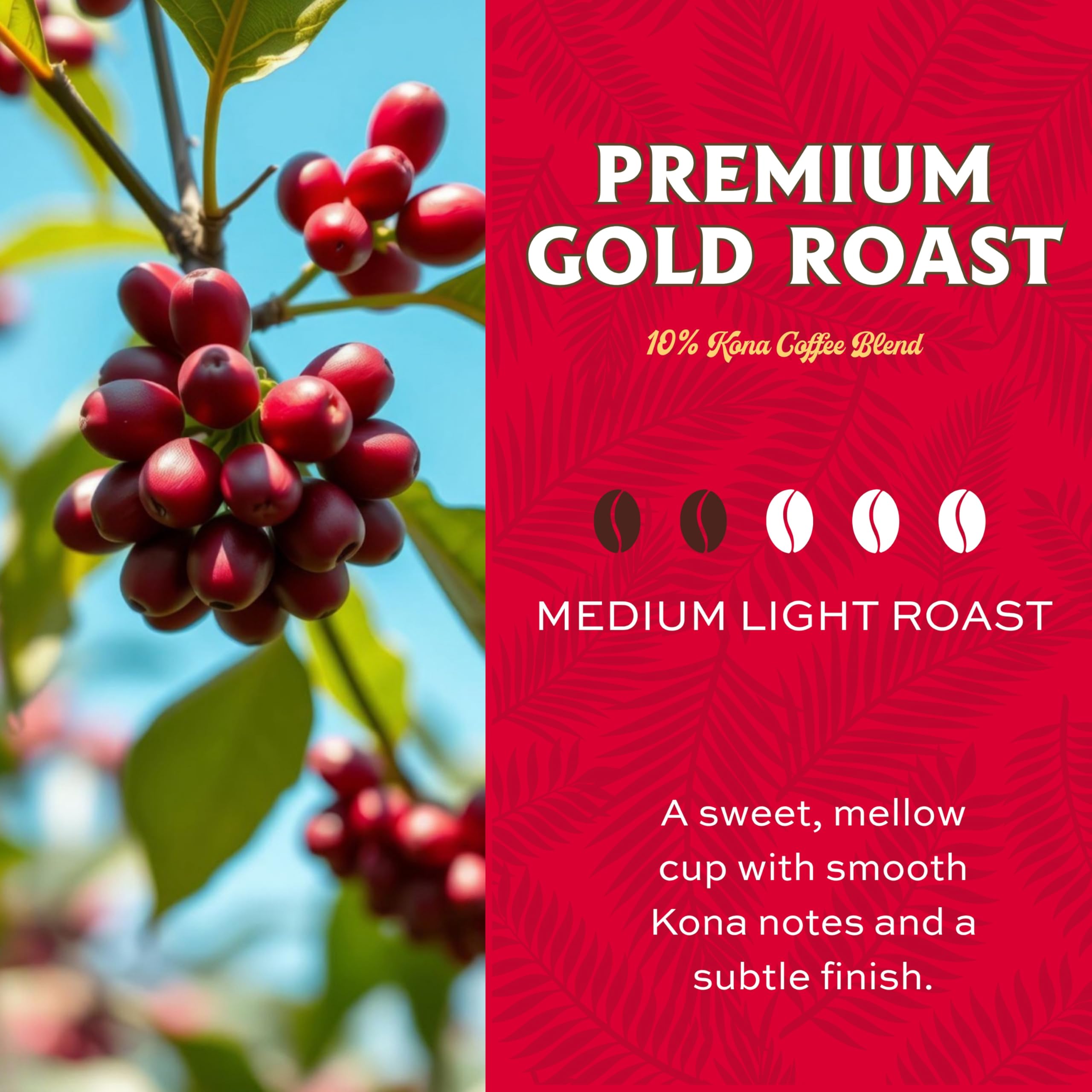 Lion Coffee Premium Gold Roast, 10% Kona Coffee Blend, Medium-Light Roast, A Taste of Aloha - Ground, 24 Ounce Bag