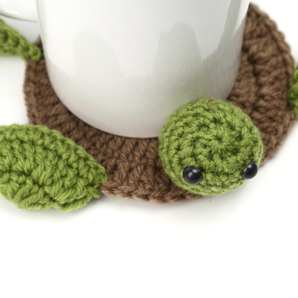 Turtle Coaster Rug for Drink Cup Mug, Handmade Crochet Knitting Animal Tortoise Shaped Mat Set, Creative Gift for Teacher Daughter Mom, Funny Desk Table Office Accessories Housewarming Home Decoration
