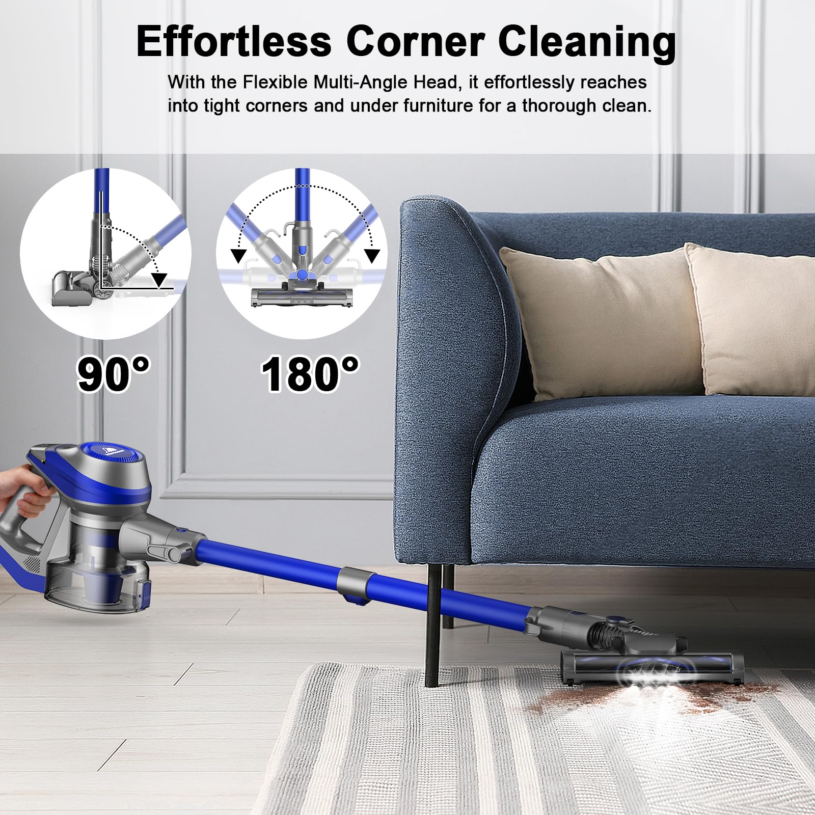 Intercleaner 23Ft Corded Vacuum Cleaner, with LED Headlights & Large Dust Cup, Powerful Suction for Hard Floors & Carpets, Adjustable Stick, Perfect for Pet Hair, Wall Mount Storage