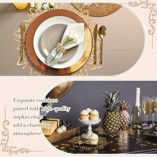 Suttmin 100 Pcs Dinner Placemats and Napkin Rings Bulk with Leaves Napkin Rings and Metallic Round Place Mats Sequin Placemats for Wedding Kitchen Leaf Dining Table Decoration