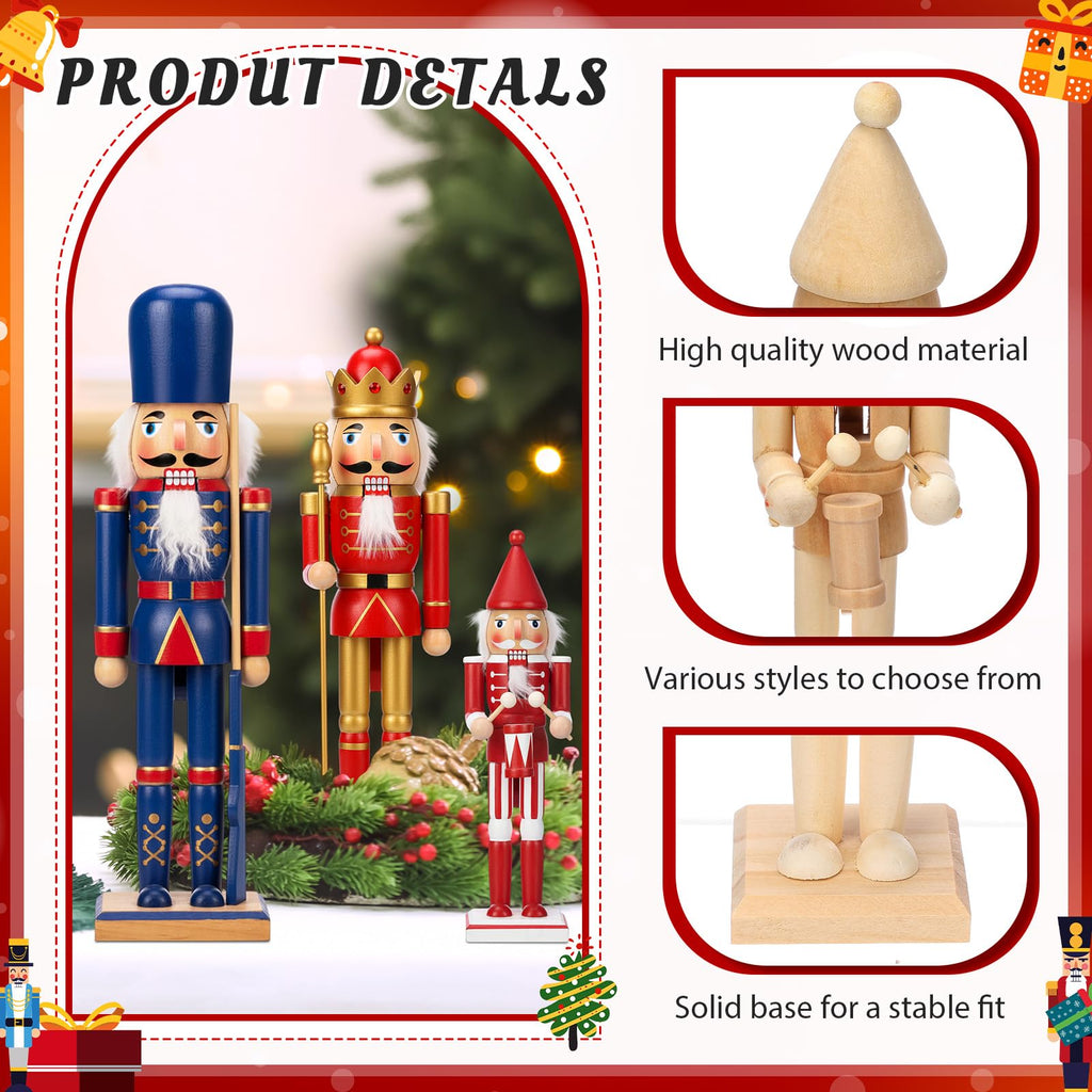 Vercraft 9 Set Unfinished Nutcracker Wooden Unpainted Nutcrackers Christmas Plain Paint Your Own Nutcracker Figurines Craft Kit Ornaments with Paint and Brush for Xmas Holiday Decoration