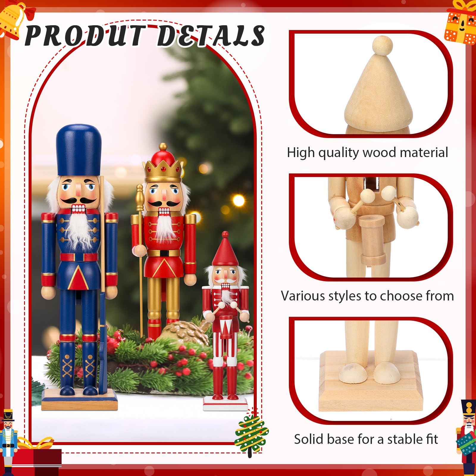 Vercraft 9 Set Unfinished Nutcracker Wooden Unpainted Nutcrackers Christmas Plain Paint Your Own Nutcracker Figurines Craft Kit Ornaments with Paint and Brush for Xmas Holiday Decoration
